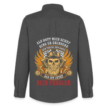 When God created me, he went to the devil grinning - Men's Oxford Shirt by Stanley/Stella - anthracite - Back - AI Model Male 185 dark (185cm)