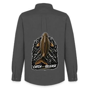 Catch And Release Carp Fishing - Men's Oxford Shirt by Stanley/Stella - anthracite - Back - AI Model Male 185 dark (185cm)