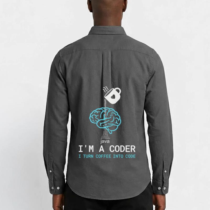 Coder T-Shirt: Coffee into Code – Nerdy Programmie Männer Oxford Hemd von Stanley/Stella