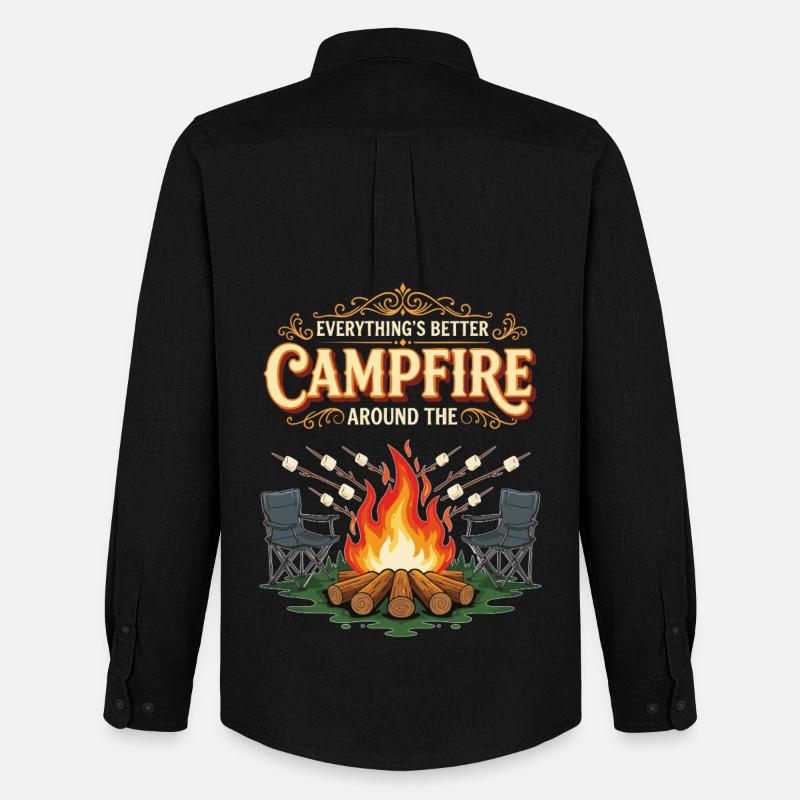 Campfire Marshmallow Everything Better Camping - Men's Oxford Shirt by Stanley/Stella - black