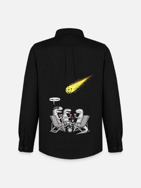 Dinosaur Dinner Party with Shooting Comet - Men's Oxford Shirt by Stanley/Stella - black