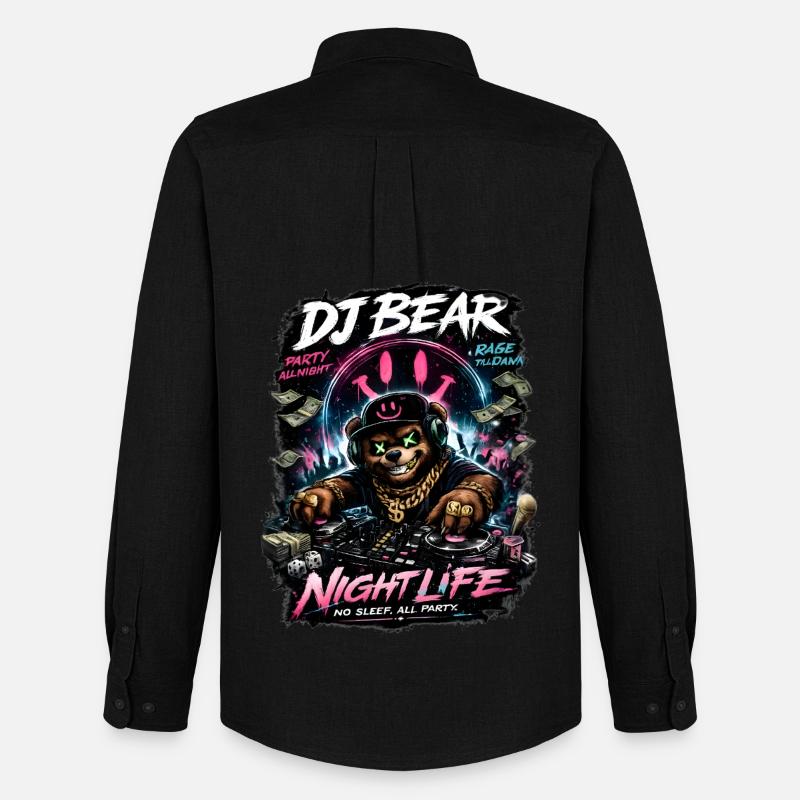 DJ Bear Nachtleben Orso Neon - Männer Oxford Hemd von Stanley/Stella - Schwarz