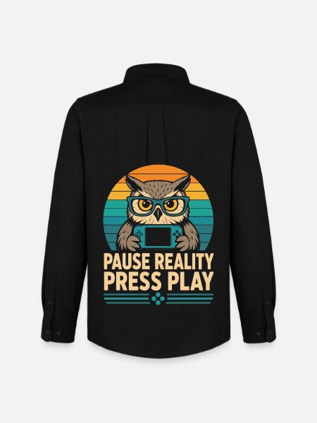 Pause Reality Press Play Gamer Eule - Männer Oxford Hemd von Stanley/Stella - Schwarz