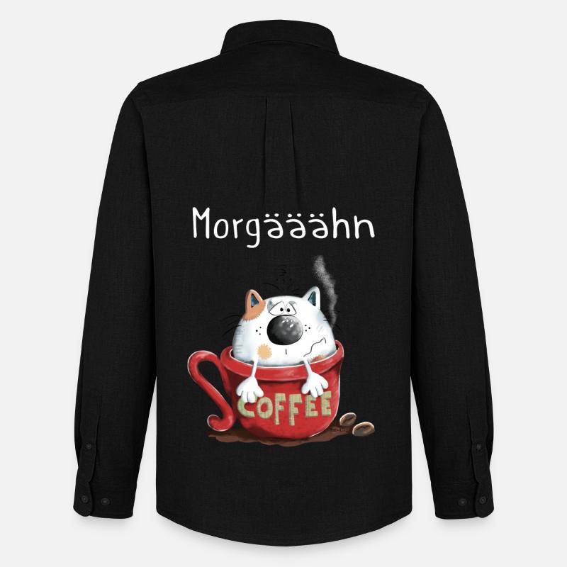 Morgähn Kaffee - Katze - Comic - Männer Oxford Hemd von Stanley/Stella - Schwarz