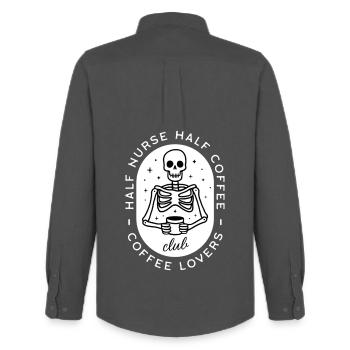 Krankenschwester Kaffee pflegt dunklen Humor-Skelett - Männer Oxford Hemd von Stanley/Stella - Anthrazit - Hinten - AI Model Male 185 dark (185cm)