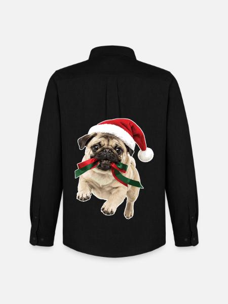 Verspielter Weihnachts Mops - Männer Oxford Hemd von Stanley/Stella - Schwarz