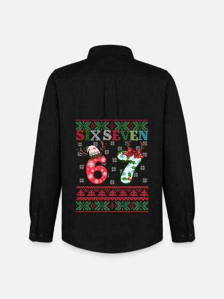 67 Christmas Funny Six Seven Meme - Men's Oxford Shirt by Stanley/Stella - black