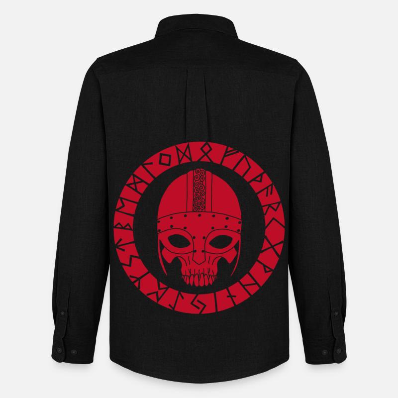 Rotes Wikinger-Todeskopf - Männer Oxford Hemd von Stanley/Stella - Schwarz