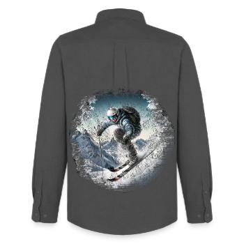 Vintage Ski Freeride / Futuristischer Skifahrer - Männer Oxford Hemd von Stanley/Stella - Anthrazit - Hinten - AI Model Male 185 dark (185cm)