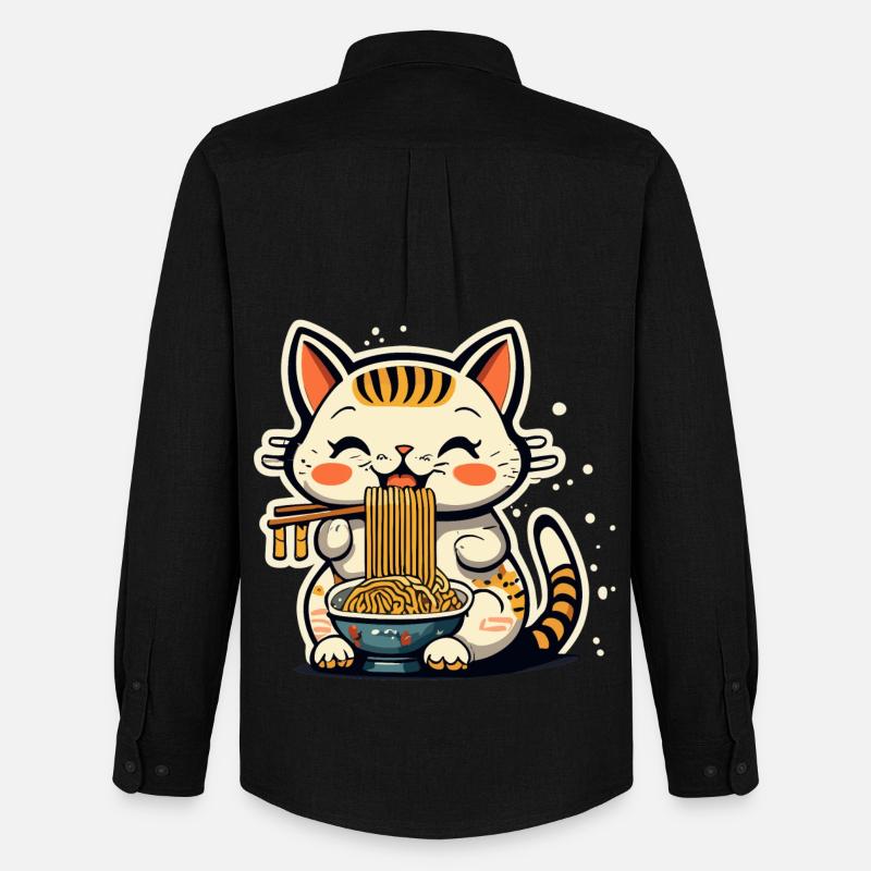 Ramen Cat - Männer Oxford Hemd von Stanley/Stella - Schwarz
