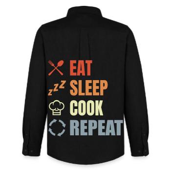 Eating, sleeping, cooking, repeating - Men's Oxford Shirt by Stanley/Stella - black - Back - AI Model Male 185 dark (185cm)