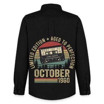 Vintage Car October 1960's Birthday Gift October - Men's Oxford Shirt by Stanley/Stella - black - Back - AI Model Male 185 dark (185cm)