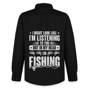 Fishing in my Head  - Männer Oxford Hemd von Stanley/Stella - Schwarz - Hinten - AI Model Male 185 dark (185cm)