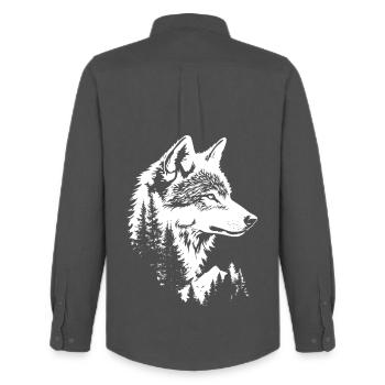 Wolf Gesicht Natur Silhouette - Männer Oxford Hemd von Stanley/Stella - Anthrazit - Hinten - AI Model Male 185 dark (185cm)