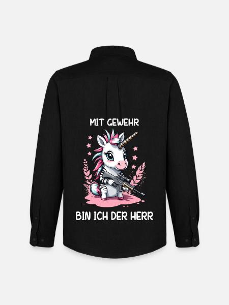 Einhorn mit Jagdgewehr - Männer Oxford Hemd von Stanley/Stella - Schwarz