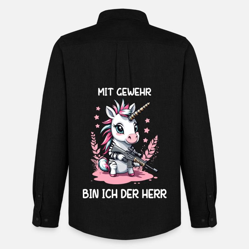 Einhorn mit Jagdgewehr - Männer Oxford Hemd von Stanley/Stella - Schwarz