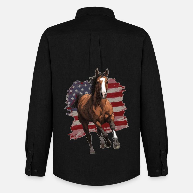 Pferd USA Flagge - Männer Oxford Hemd von Stanley/Stella - Schwarz