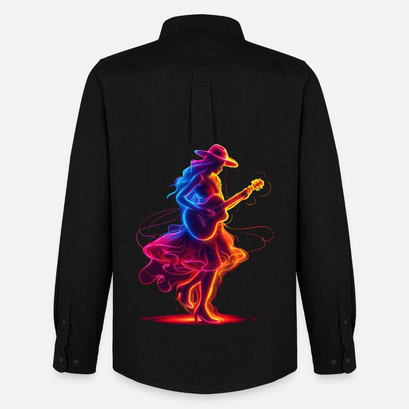 Gitarrist Mädchen Synthwave - Männer Oxford Hemd von Stanley/Stella - Schwarz