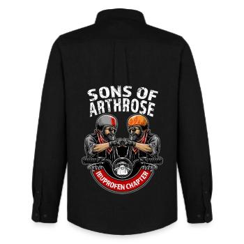 Sons of Arthrose - Männer Oxford Hemd von Stanley/Stella - Schwarz - Hinten - AI Model Male 185 dark (185cm)