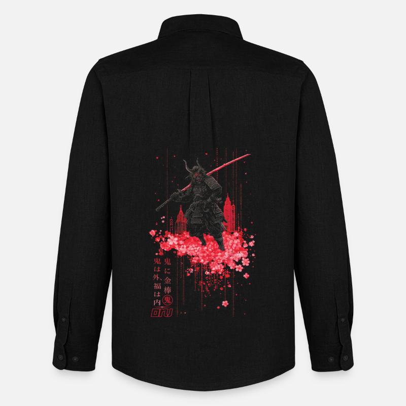 Oni - samurai mit Sakura Kirschblüten - Männer Oxford Hemd von Stanley/Stella - Schwarz