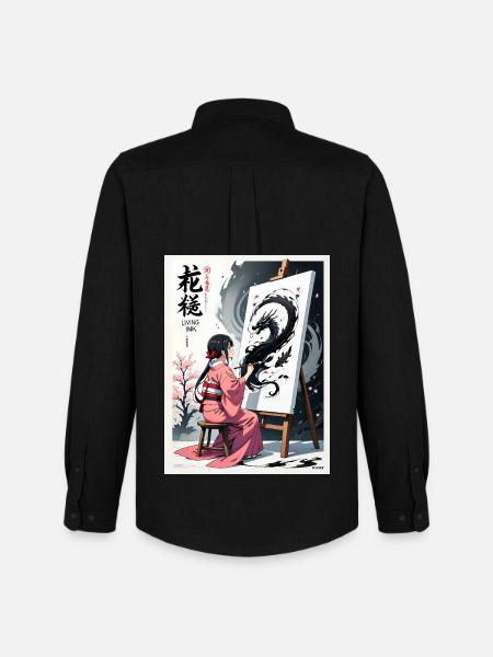 Sakura Dragon Ink Painting - Men's Oxford Shirt by Stanley/Stella - black