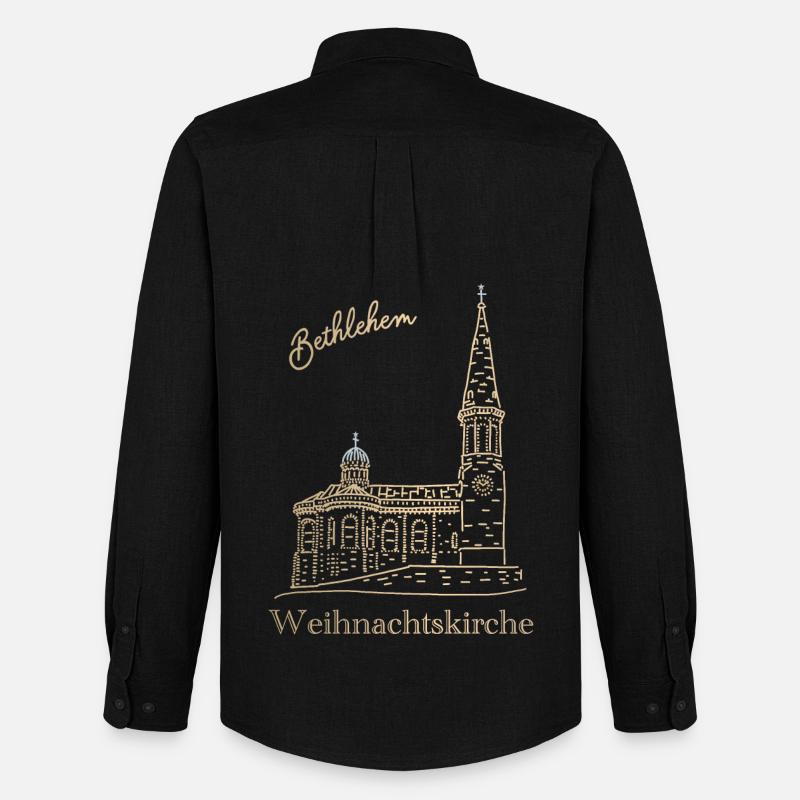 Weihnachtskirche Bethlehem Handzeichnung - Männer Oxford Hemd von Stanley/Stella - Schwarz