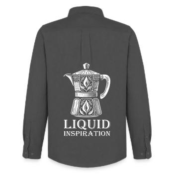 Conception de cafetière – Liquid Inspiration - Chemise Oxford homme Stanley/Stella - charbon - Dos - AI Model Male 185 dark (185cm)