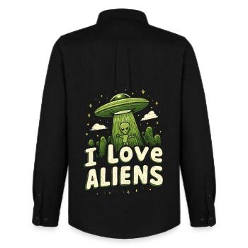 J’adore les extraterrestres - Chemise Oxford homme Stanley/Stella - noir - Dos - AI Model Male 185 dark (185cm)