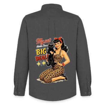Rockabella & Cat: My cat thinks I'm a big deal - Men's Oxford Shirt by Stanley/Stella - anthracite - Back - AI Model Male 185 dark (185cm)