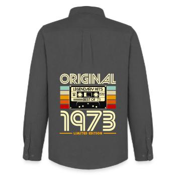 Original 1973 Retro Cassette - Men's Oxford Shirt by Stanley/Stella - anthracite - Back - AI Model Male 185 dark (185cm)