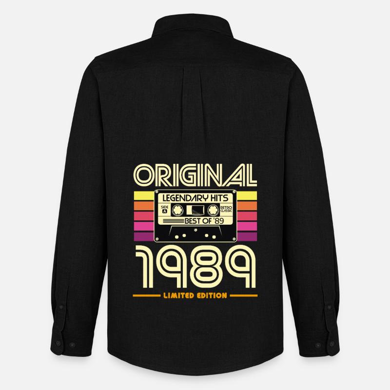 Originale Retro-Kassette von 1989 - Männer Oxford Hemd von Stanley/Stella - Schwarz