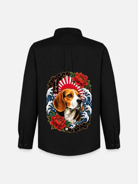 Beagle in Japanese Irezumi Tattoo Style - Men's Oxford Shirt by Stanley/Stella - black