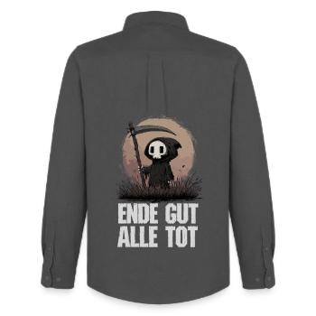 Ende gut alle tot – Grim Reaper Humor - Männer Oxford Hemd von Stanley/Stella - Anthrazit - Hinten - AI Model Male 185 dark (185cm)