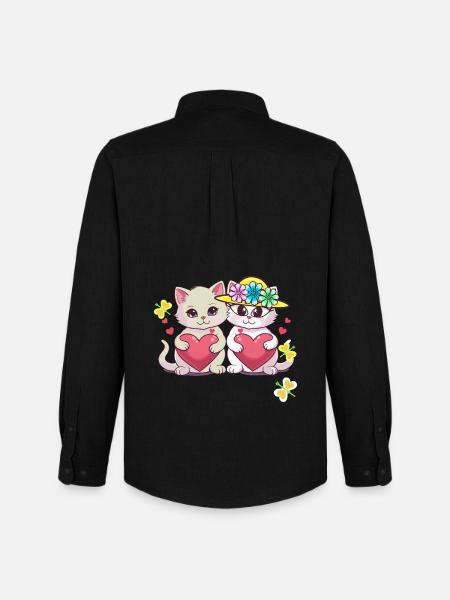 Valentine's Day Cat Kitten Hearts - Men's Oxford Shirt by Stanley/Stella - black