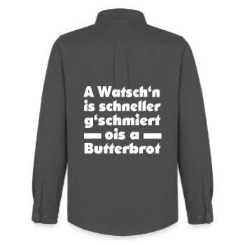 A WATSCHN IS SCHNELLER... - Männer Oxford Hemd von Stanley/Stella - Anthrazit - Hinten - AI Model Male 185 dark (185cm)