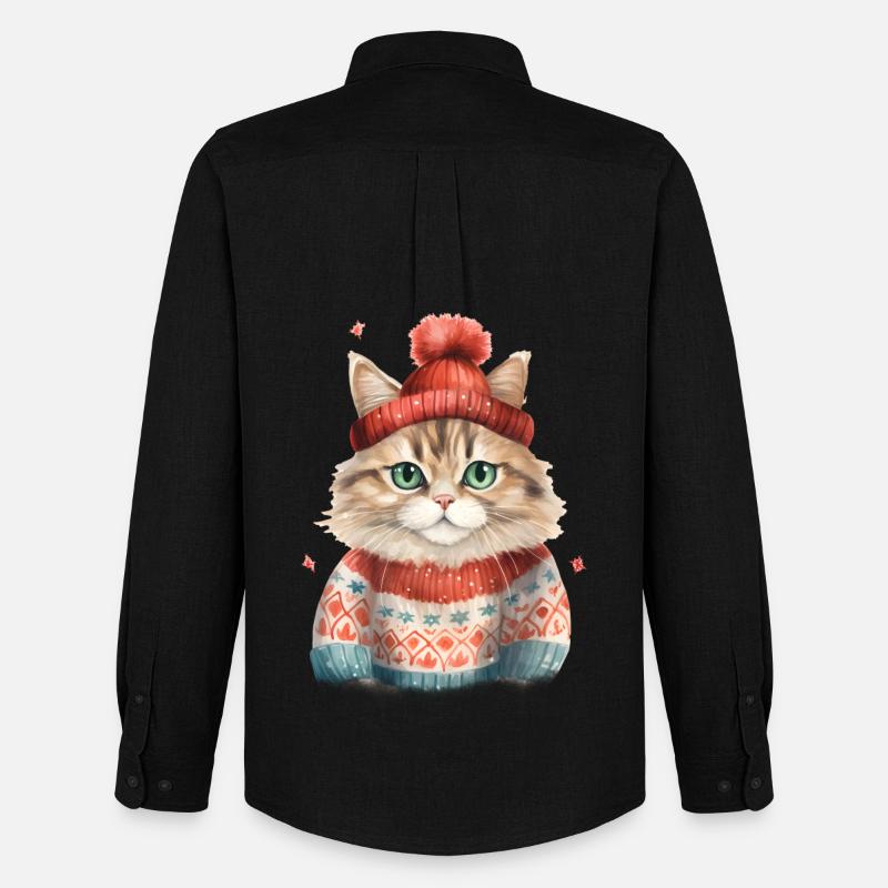 Winterkatze im Strickpullover - Männer Oxford Hemd von Stanley/Stella - Schwarz