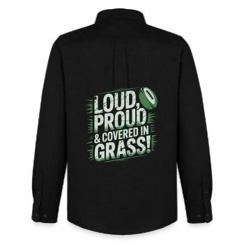 Loud, Proud & Covered in Grass - Men's Oxford Shirt by Stanley/Stella - black - Back - AI Model Male 185 dark (185cm)