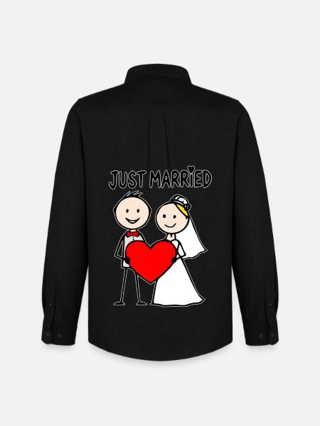 Bruidspaar Cartoon Heart Net Getrouwd - Stanley/Stella Oxford Heren overhemd - zwart
