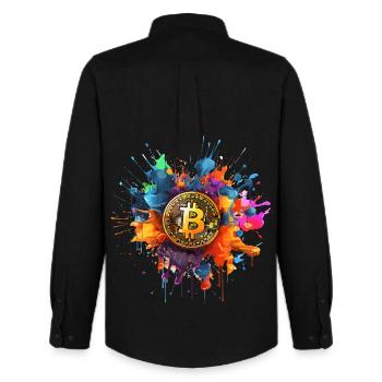 Bitcoin color Splash - Männer Oxford Hemd von Stanley/Stella - Schwarz - Hinten - AI Model Male 185 dark (185cm)