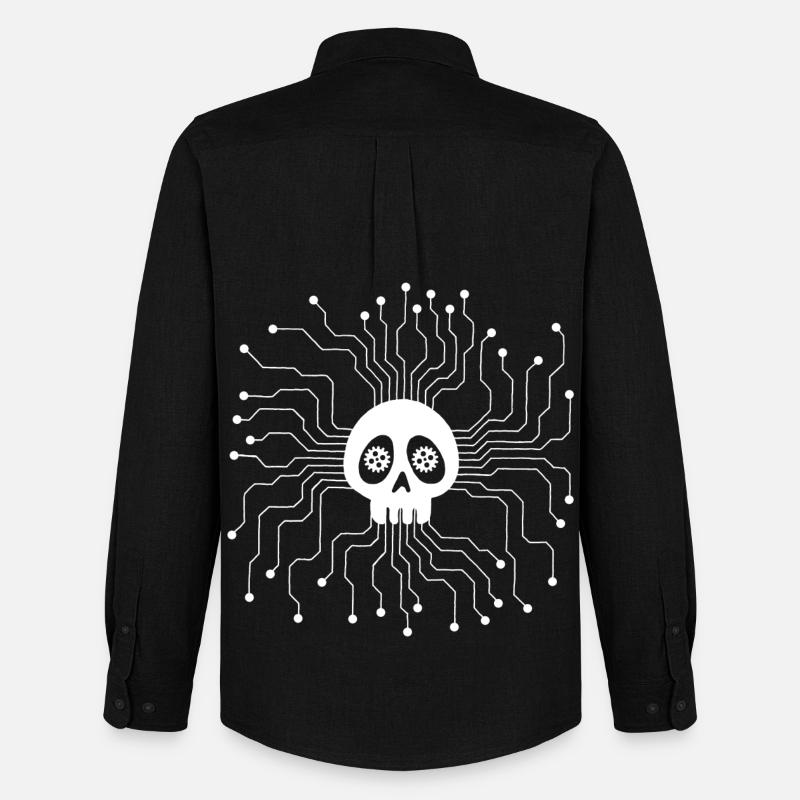 White Microprocessor Skull - Men's Oxford Shirt by Stanley/Stella - black