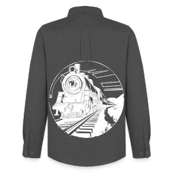 Railway Graphic - Men's Oxford Shirt by Stanley/Stella - anthracite - Back - AI Model Male 185 dark (185cm)