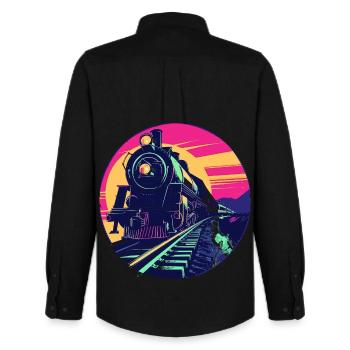 Railway Illustration - Men's Oxford Shirt by Stanley/Stella - black - Back - AI Model Male 185 dark (185cm)