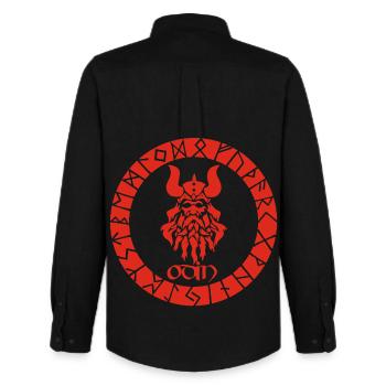 Gott Odin und rote Wikinger-Runen - Männer Oxford Hemd von Stanley/Stella - Schwarz - Hinten - AI Model Male 185 dark (185cm)