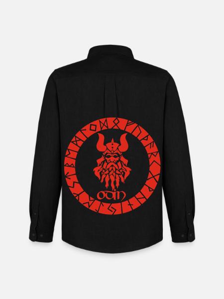Gott Odin und rote Wikinger-Runen - Männer Oxford Hemd von Stanley/Stella - Schwarz