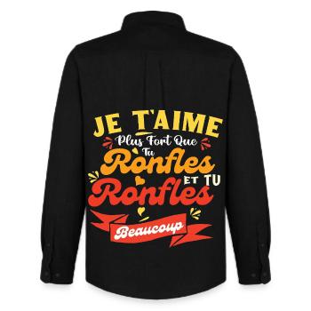 St Valentin Couple Plus Que Tu Ronfles Je t'aime - Chemise Oxford homme Stanley/Stella - noir - Dos - AI Model Male 185 dark (185cm)