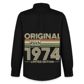Original 1974 Retro Hits - Men's Oxford Shirt by Stanley/Stella - black - Back - AI Model Male 185 dark (185cm)