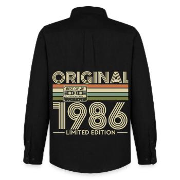 Original 1986 Limited Edition Retro Tee - Chemise Oxford homme Stanley/Stella - noir - Dos - AI Model Male 185 dark (185cm)