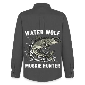 Fishing River Wolffish Aquatic Muskie - Men's Oxford Shirt by Stanley/Stella - anthracite - Back - AI Model Male 185 dark (185cm)