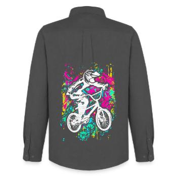BMX Fahrrad | BMX Rad | Cooles BMX | BMX Geschenk - Männer Oxford Hemd von Stanley/Stella - Anthrazit - Hinten - AI Model Male 185 dark (185cm)