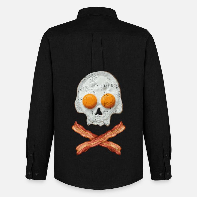 Fried Egg Skull with Bacon Cross - Men's Oxford Shirt by Stanley/Stella - black